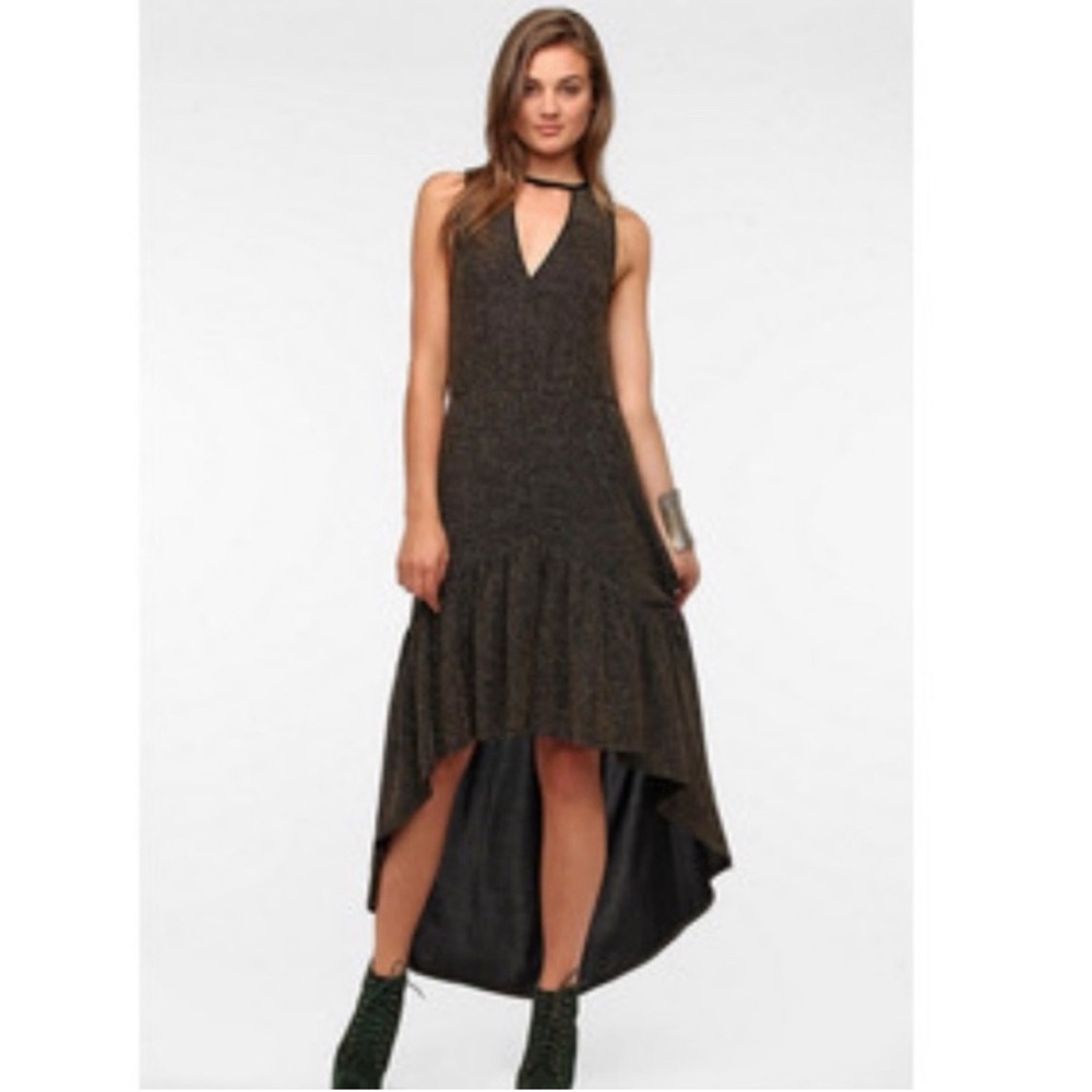 Urban Outfitters Ecote Black and Gold Sparkle High-Low Sundress